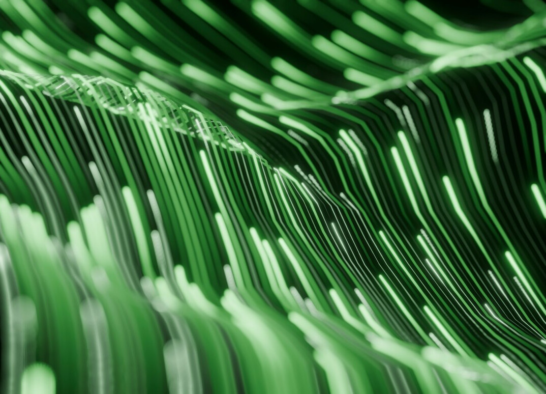 Streams of green digital characters representing data